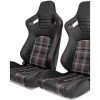 Siège baquet 'GT'  Simili Cuir Noir + Tissu en motif à carreaux Rouge + Surpiqûres Rouge  Dossier réglable avec glissières