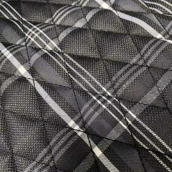 Siège baquet 'GT'  Simili Cuir Noir + Tissu en motif à carreaux Gris + Surpiqûres Gris  Dossier réglable avec glissières