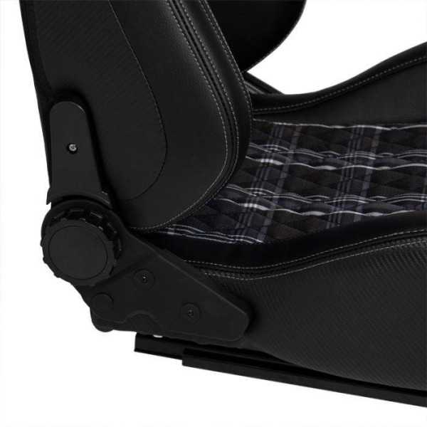 Siège baquet 'GT' Simili Cuir Noir + Tissu en motif à carreaux Gris...