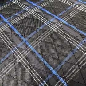 Siège baquet 'GT'  Simili Cuir Noir + Tissu en motif à carreaux Bleu + Surpiqûres Bleu  Dossier réglable avec glissières