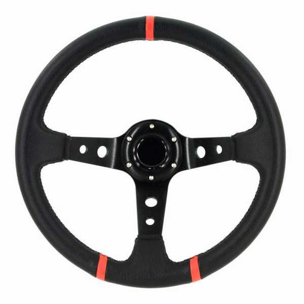 Volant sport universel DeepDish  Ø350mm  Cuir PU Noir  Rayons Noirs  Bandes Rouges