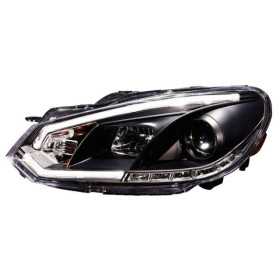 Jeu de phares avec DRL LightBar pour Volkswagen Golf VI 20082012  Noir  Moteur inclus