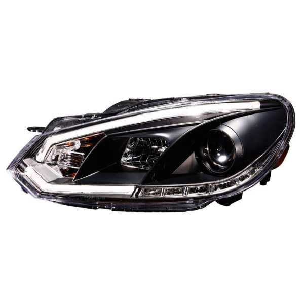 Jeu de phares avec DRL LightBar pour Volkswagen Golf VI 20082012  Noir  Moteur inclus