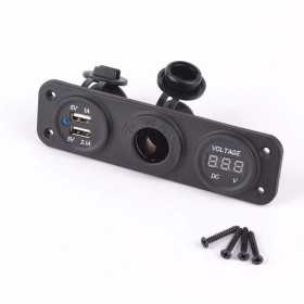 Adaptateur USB intégré 3en1 2xUSB 5V21A1AVoltmètreAllumecigareEntrée 12V24V