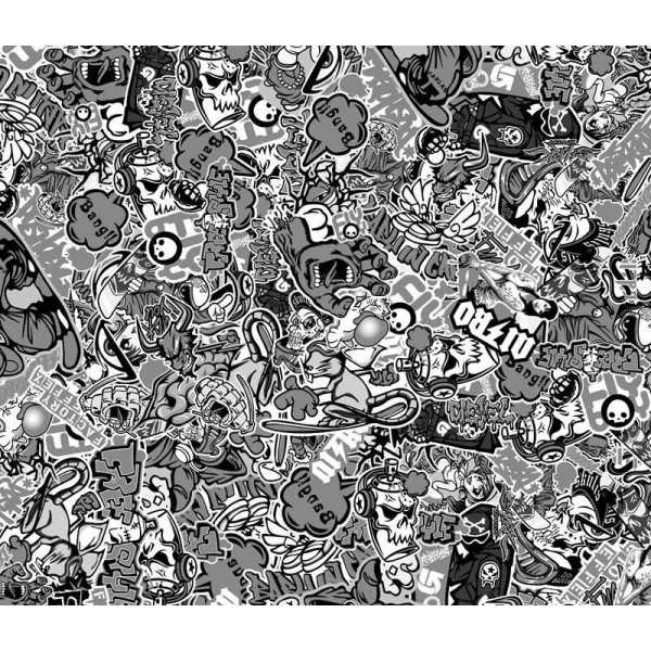 Stickerbomb Foil  Graffiti design 1  noirblanc  Rouleau 60x200cm  autocollant