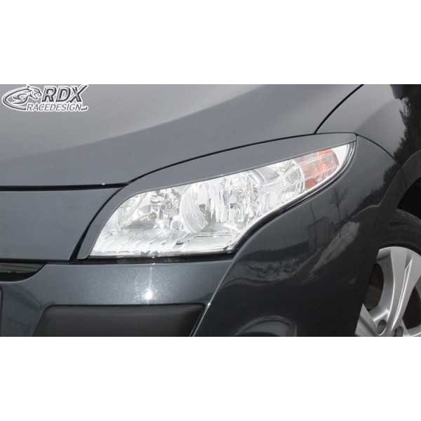 Caches phares RDX pour RENAULT Megane 3 (Z / 2008-2013) noir brilla...
