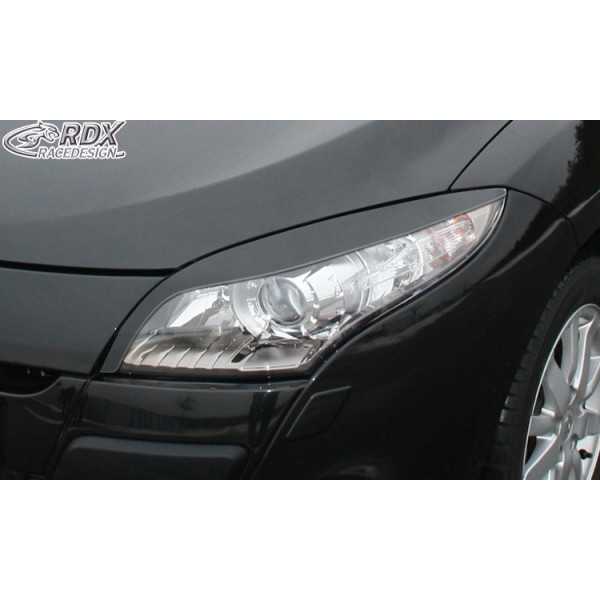 Caches phares RDX pour RENAULT Megane 3 (Z / 2008-2013) noir brilla...