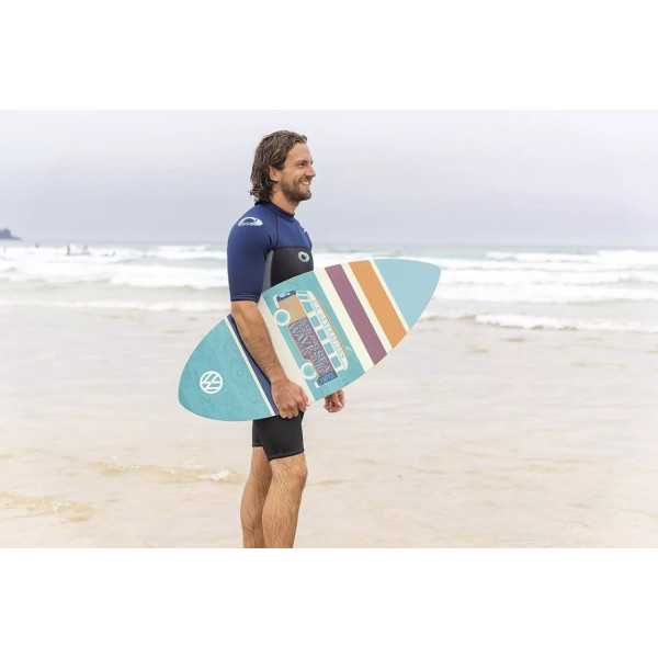 VOLKSWAGEN BUS VW T1 Combi Skimboard en bois 41“ – rayé bleu clair