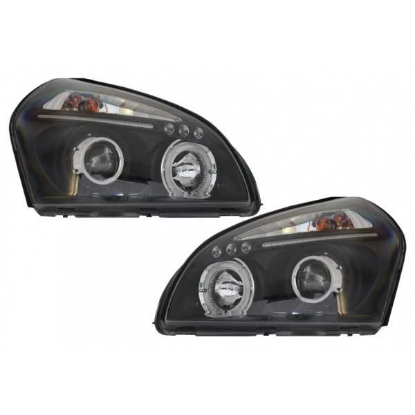Phares Angel Eyes Dual Halo Jantes pour Hyundai Tucson 04-10 Clignotant Noir
