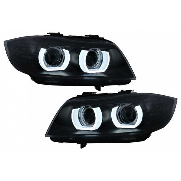 3D Angel Eyes LED DRL XÃ©non Phares pour BMW 3 E90 E91 LCI 2008-2011 Noir