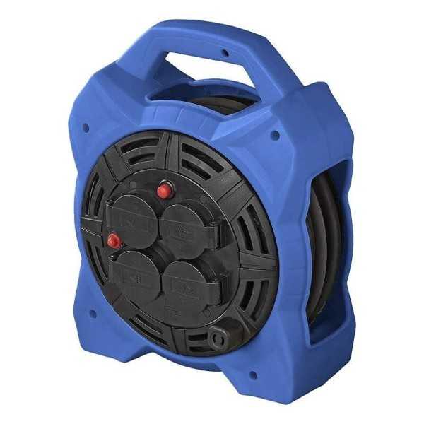 Enrouleur électrique Schuko quadruple prise 15M 3x1,5mm² avec éclai...