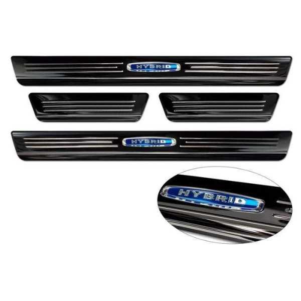 Seuils de portes inoxydable noir sur mesure pour Skoda Octavia IV Sedan/Combi 2020- 'Hybrid' - 4-piÃ¨ces