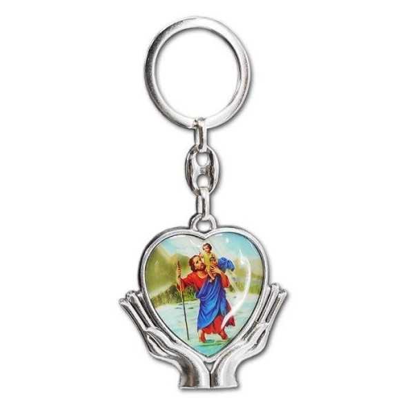 Porte-clÃ©s en acier inoxydable - 'St.Christopher / cÅ“ur' (Argent)