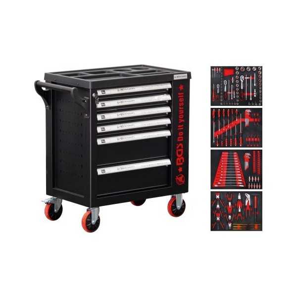 Servante dâ€™atelier 6 tiroirs 1 porte latÃ©rale avec 158 outils