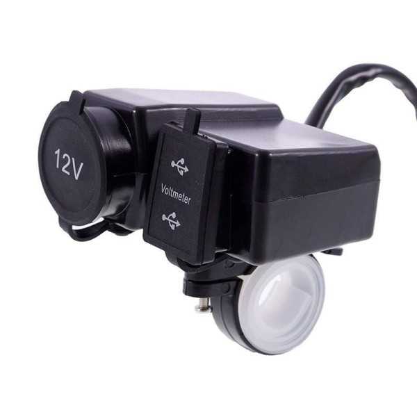 Chargeur moto 2xUSB 4.2A avec voltmètre et prise allume-cigare EURO...