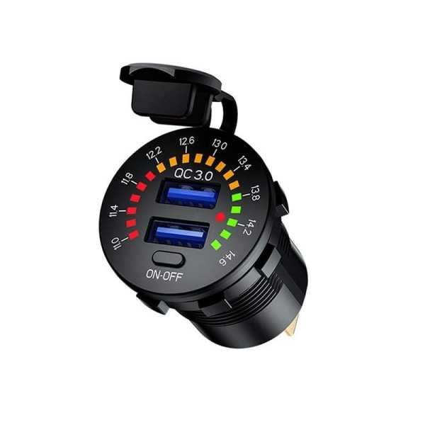 Chargeur intÃ©grÃ© USB QC3.0 + USB 6A avec voltmÃ¨tre