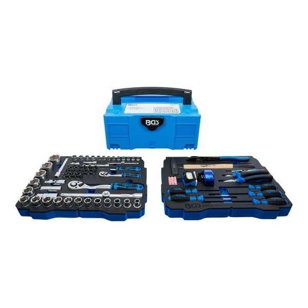 Jeux de douilles marteaux pinces tournevis 6 3 mm 1/4" / 12 5 mm 1/2" BGS systainerÂ® 77 piÃ¨ces