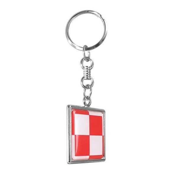 Porte-clÃ©s en acier - Damier (blanc-rouge)