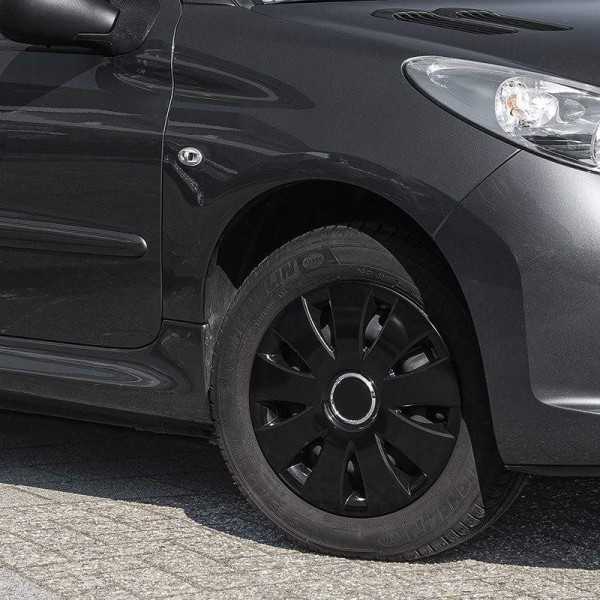 Jeu d'enjoliveurs de roues Aura noir 15 pouces 4 pièces en boîte vi...
