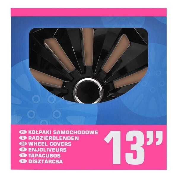 Jeu d'enjoliveurs de roues Fox noir 13 pouces 4 piÃ¨ces en boÃ®te vitrine