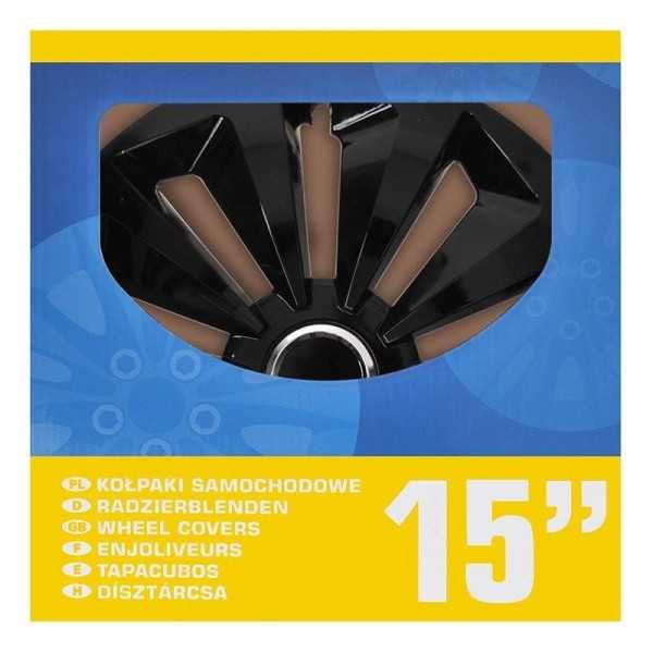 Jeu d'enjoliveurs de roues Fox noir 15 pouces 4 piÃ¨ces en boÃ®te vitrine