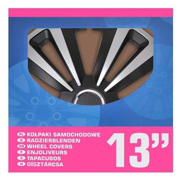 Jeu d'enjoliveurs de roues Terra argent noir 13 pouces 4 piÃ¨ces en boÃ®te vitrine