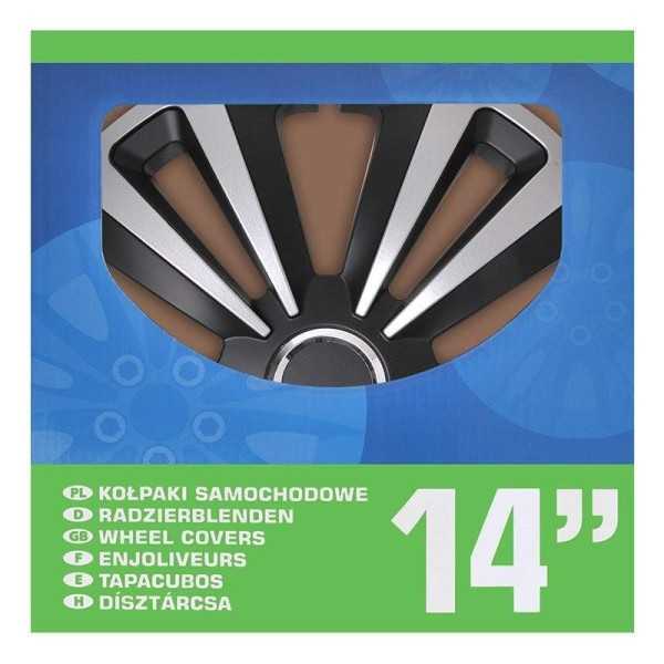 Jeu d'enjoliveurs de roues Terra argent noir 14 pouces 4 piÃ¨ces en boÃ®te vitrine