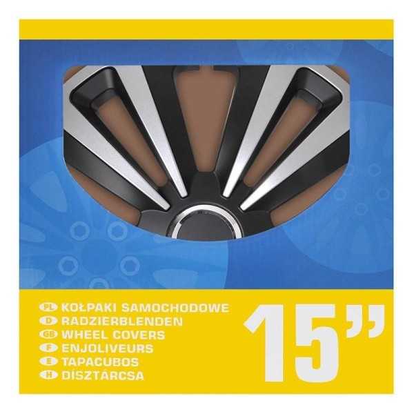 Jeu d'enjoliveurs de roues Terra argent noir 15 pouces 4 piÃ¨ces en boÃ®te vitrine