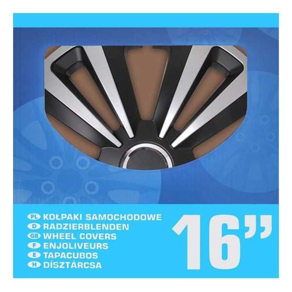 Jeu d'enjoliveurs de roues Terra argent noir 16 pouces 4 piÃ¨ces en boÃ®te vitrine