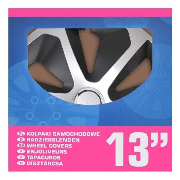 Jeu d'enjoliveurs de roues Roco argent noir 13 pouces 4 piÃ¨ces en boÃ®te vitrine