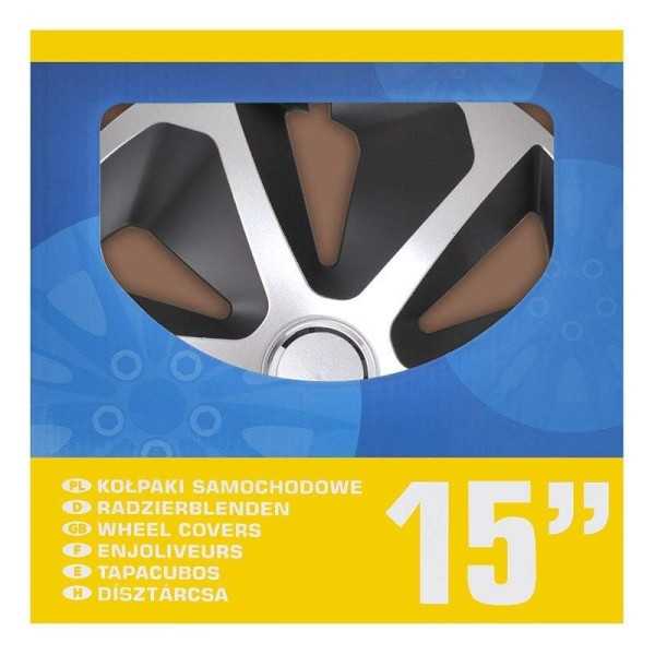 Jeu d'enjoliveurs de roues Roco argent noir 15 pouces 4 piÃ¨ces en boÃ®te vitrine