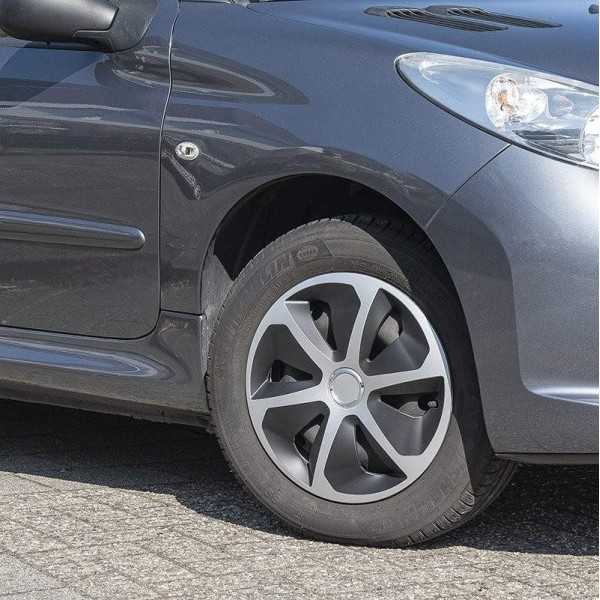 Jeu d'enjoliveurs de roues Roco argent noir 16 pouces 4 pièces en b...