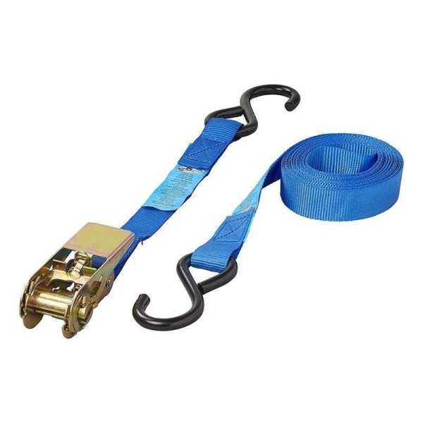 Sangle d'arrimage bleu avec tendeur Ã  cliquet et 2 crochets 5 mÃ¨tres