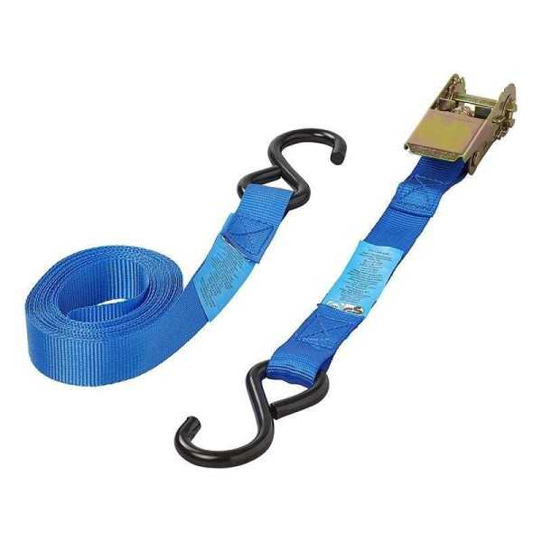 Sangle d'arrimage bleu avec tendeur à cliquet et 2 crochets 5 mètre...
