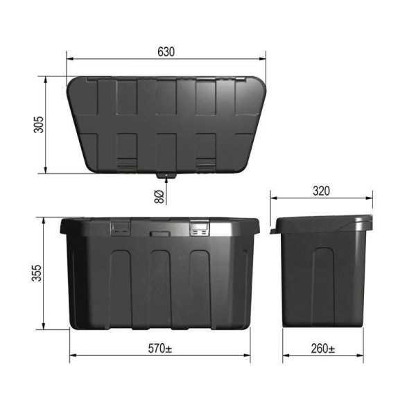 Coffre de rangement pour remorque en plastique 320x630xH355mm excl....