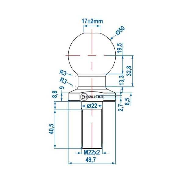 Boule d'attelage droite M22 | ProPlus | Tête & Boule Attelage