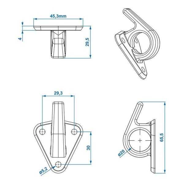 Crochet plastique pour corde avec un oeil 48x45mm 5 pièces dans bli...