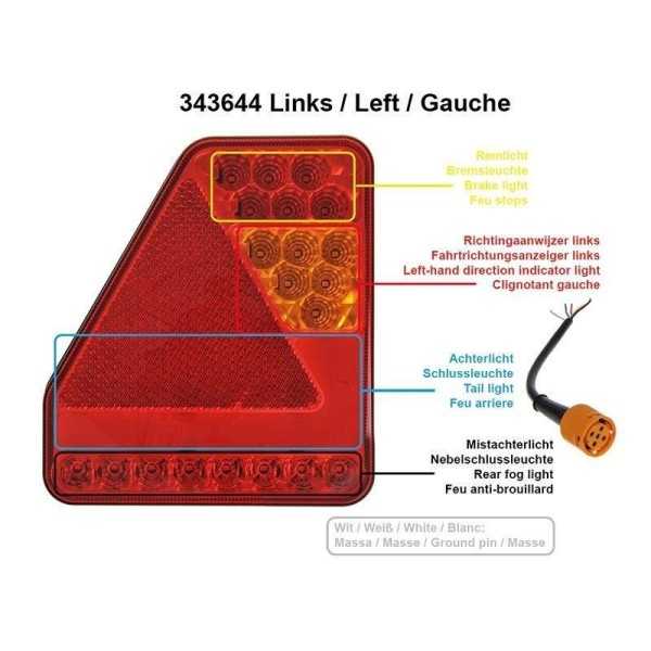 Feu arrière 5 fonctions 208x188mm 22LED gauche UK | ProPlus | Éclai...