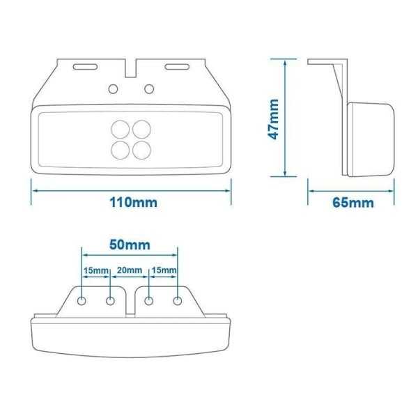 Feu de position 12 24V blanc 110x40mm LED avec support dans blister...