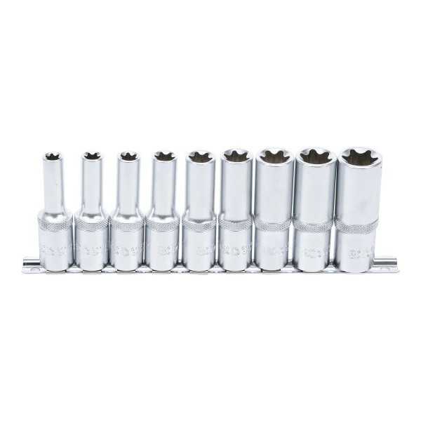 Jeu de douilles profil E longues 12 5 mm 1/2" E10 E24 9 piÃ¨ces