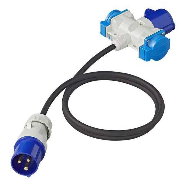 Câble adaptateur 150cm 3x1,5mm² fiche CEE vers prise 2xSchuko et 1x...