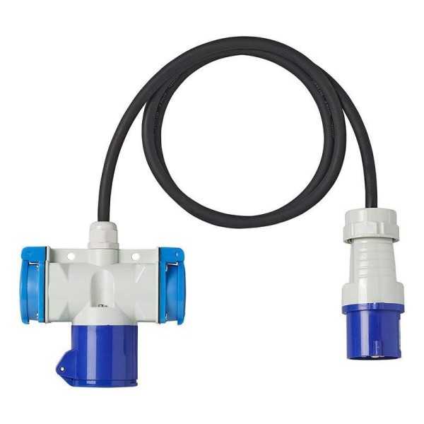 Câble adaptateur 150cm 3x1,5mm² fiche CEE vers prise 2xSchuko et 1x...