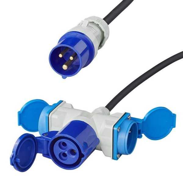 Câble adaptateur 150cm 3x1,5mm² fiche CEE vers prise 2xSchuko et 1x...