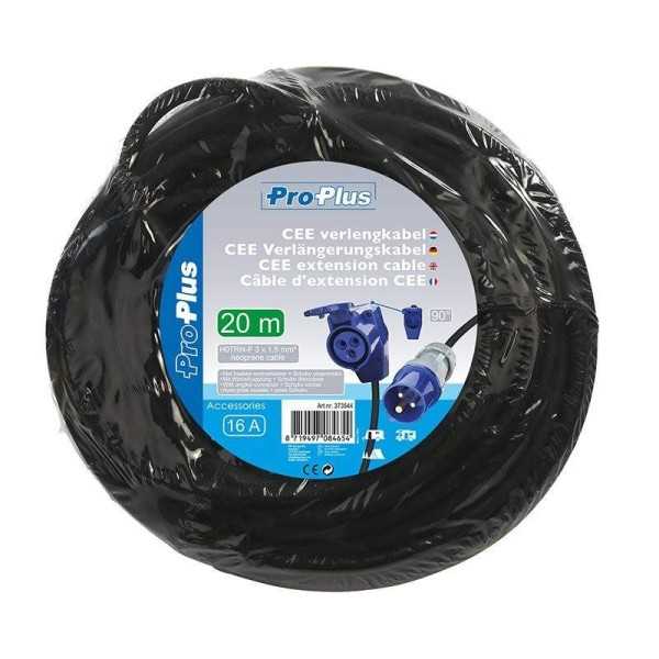 Câble d'extension CEE 20M avec prise coudée CEE et prise Schuko 3x1...