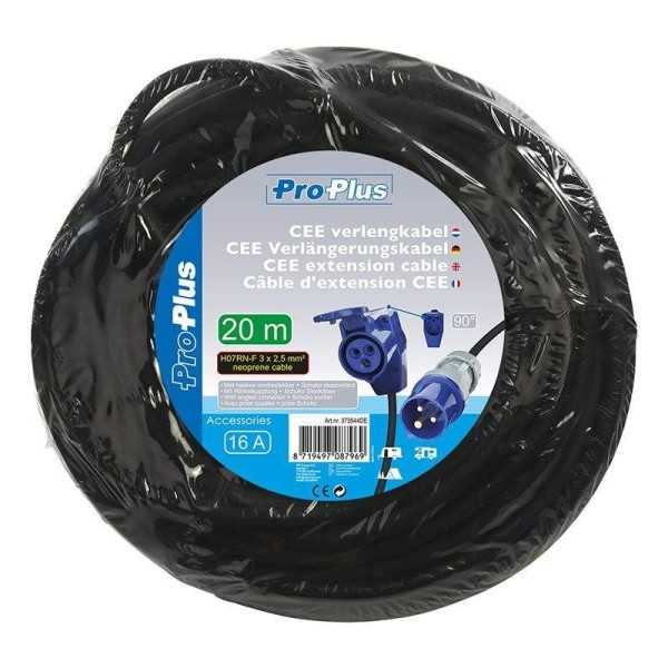 Câble d'extension CEE 20M avec prise coudée CEE et prise Schuko 3x2...