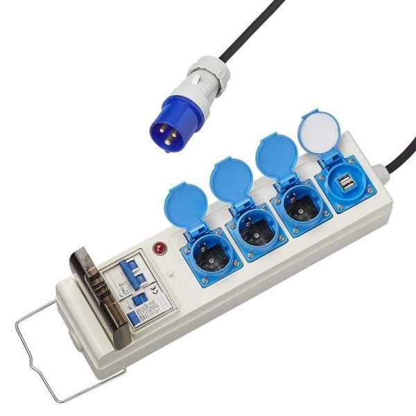 Prise multiple 10M 3x1,5mm² avec MCCB et RCD et 2xUSB | ProPlus | P...