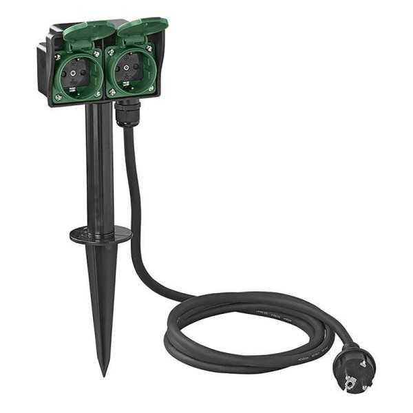 Prise de jardin Schuko double avec piquet 2M 3x1