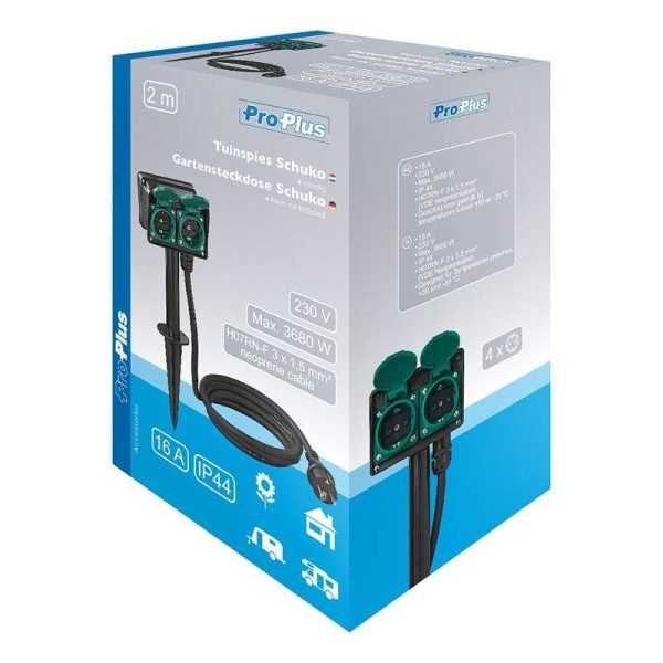 Prise de jardin Schuko quadruple avec piquet 2M 3x1,5mm² | ProPlus ...