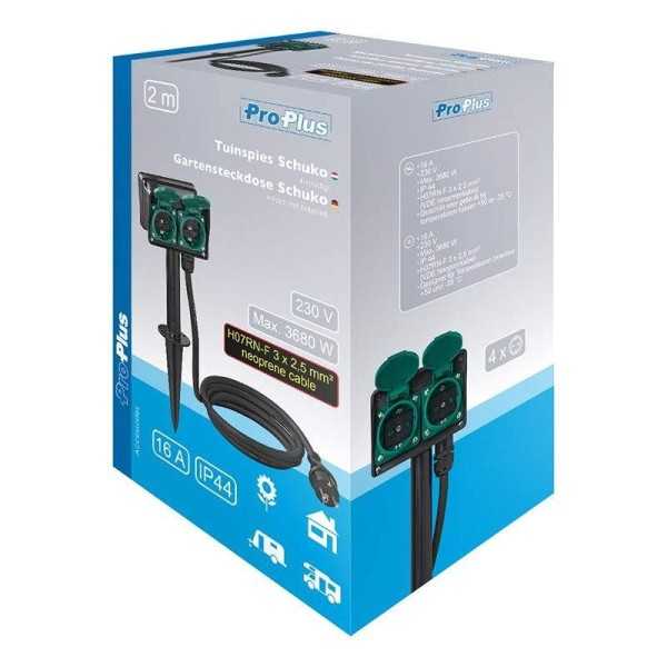 Prise de jardin Schuko quadruple avec piquet 2M 3x2,5mm² | ProPlus ...