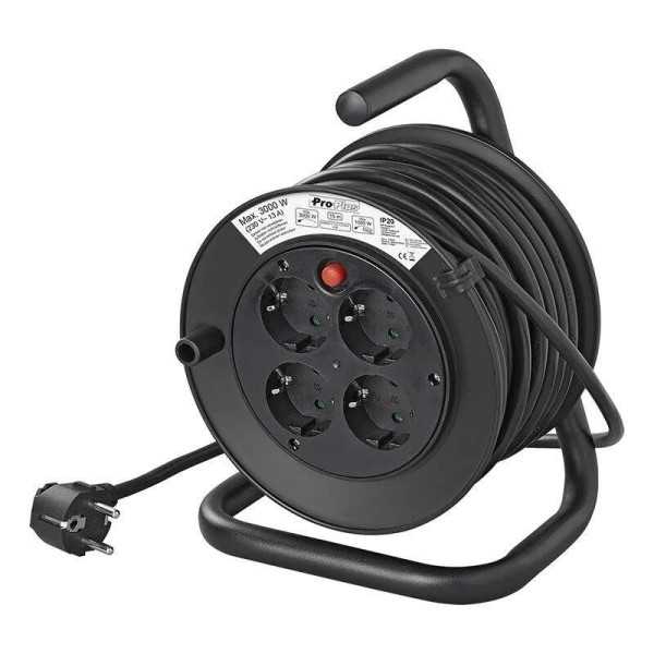 Enrouleur Ã©lectrique Schuko quadruple prise 15M 3x1